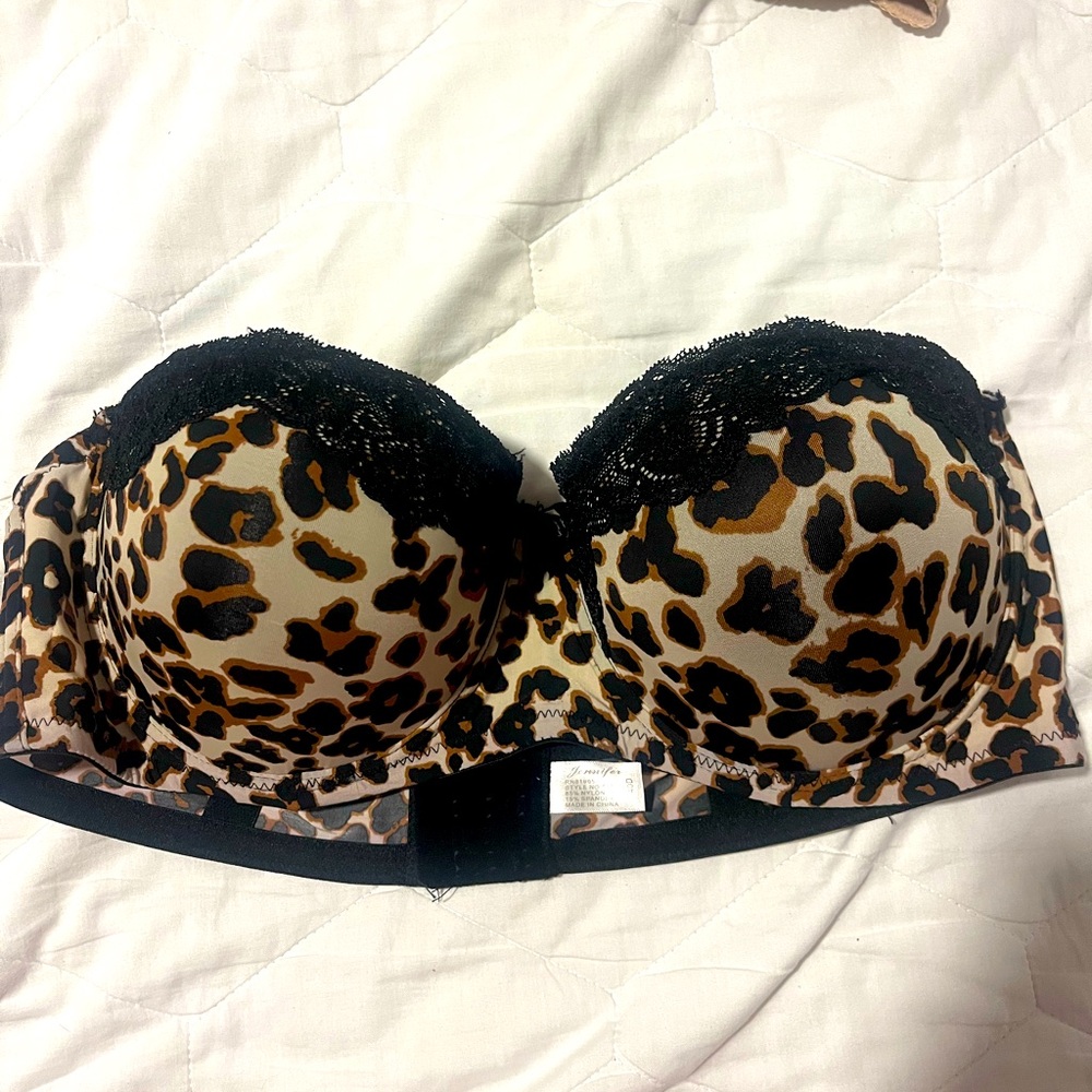 Leopard Print Bra with Black Lace Trim